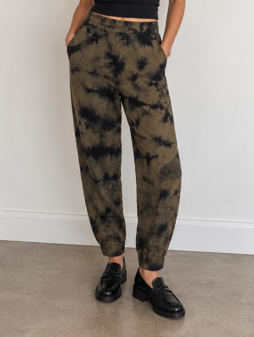 Whimsigoth Satin Silky Joggers Tie Dye Olive Green Black Young Fabulous & Broke